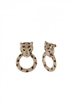 Diamond and emerald earrings set in 14K rose gold Diamond and emerald earrings set in 14K rose gold