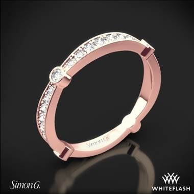 Simon G. delicate diamond wedding ring set in 18K rose gold at Whiteflash 