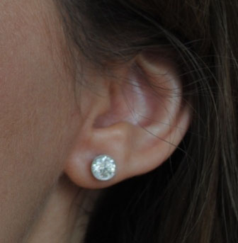 Bezel stud earrings ear shot