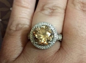 Blingmeupscotty's fancy dark champagne diamond engagement ring in a new halo setting