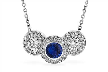 Sapphire and diamond pendant set in platinum