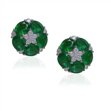 Floral emerald and diamond earrings in white gold at I.D. Jewelry 