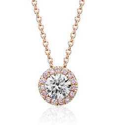 Blue Nile pink diamond halo pendant in rose gold