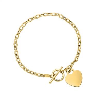 Link bracelet with dangling heart set in 14K yellow gold at B2C Jewels 