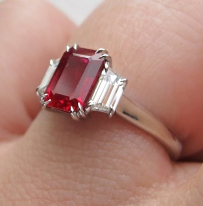 Ruby and diamond three stone ring
