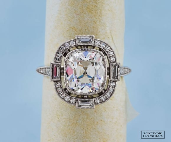 Victor Canera Antique Cushion Cut in French Cut Halo for CarbonFan