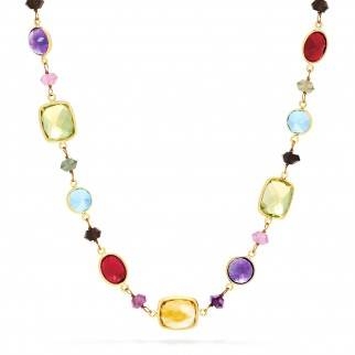 Mosiac multi gemstone necklace in 14K yellow gold at EFFY