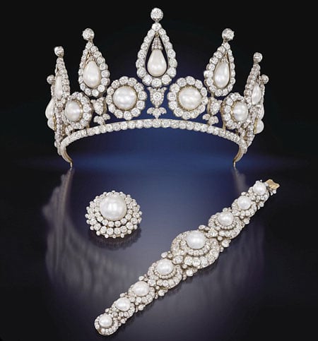 The Rosebery pearl and diamond tiara, bracelet and brooch, Christie's Auction