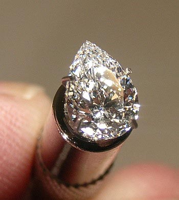 A 2.44 carat rough diamond found at Crater of Diamonds State Park in Arkansas was cut to this 1.06 carat pear shaped diamond