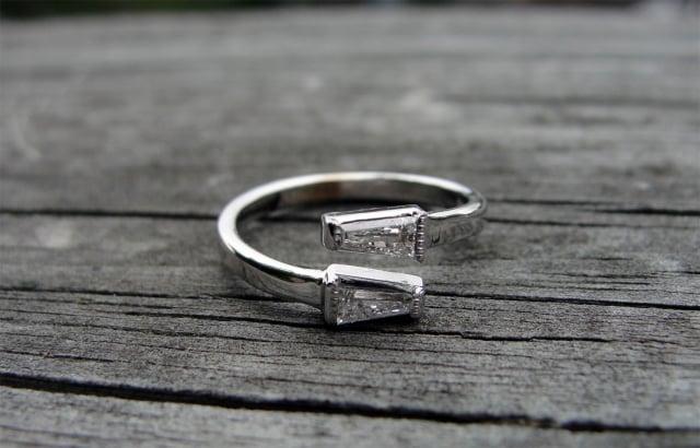 Baguette diamond bypass-style ring