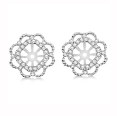 Blue Allurez diamond halo flower earring jackets in 14k white gold