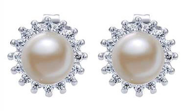 Diamond Pearl Stud Earrings set in 14kt White Gold 0.24ct EG395W45PL