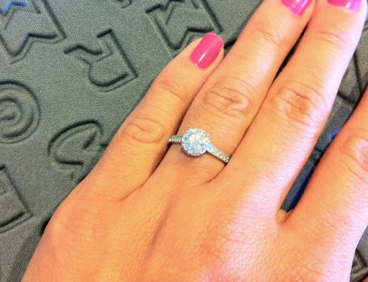 Custom Diamond Engagement Ring Hand Shot Custom diamond engagement ring on the hand