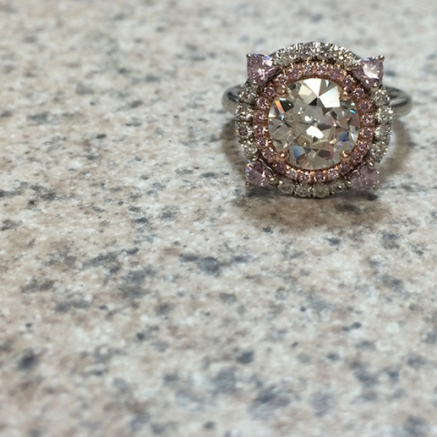 Double halo diamond ring with pink diamonds - image by madelise