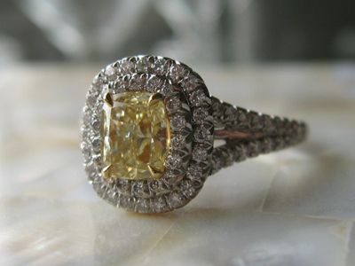 Double Halo Yellow Diamond Ring