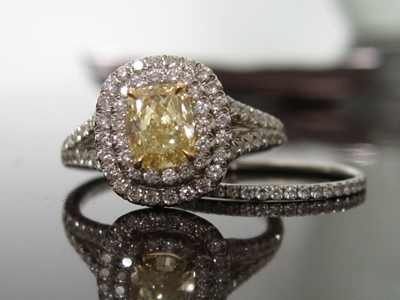 Double Halo Yellow Diamond Ring