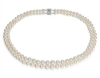 Double-Strand Graduated Freshwater Cultured Pearl Necklace with 14k White Gold (5.5-9.5mm)