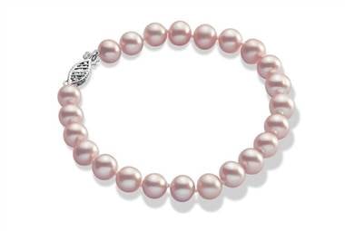 Pink freshwater pearl bracelet in 14K white gold at Ritani