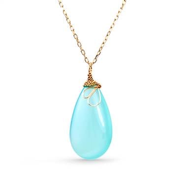 Blue chalcedony gemstone drop pendant in 14K yellow gold at B2C Jewels  