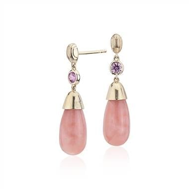 Frances Gadbois pink opal and pink sapphire drop earrings set in 14K yellow gold at Blue Nile  