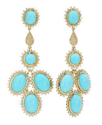 Elizabeth Showers turquoise and diamond chandelier earrings