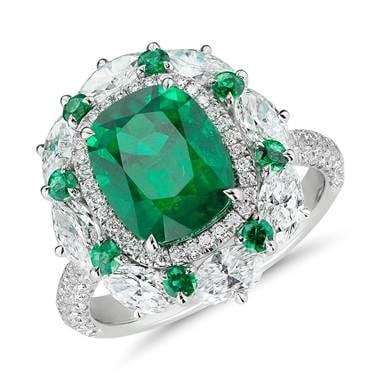 Emerald and diamond cocktail ring set in 18K white gold at Blue Nile 