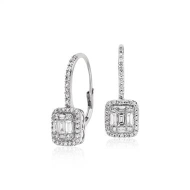 Baguette diamond lever back drop earringsset in 18K white gold at Blue Nile  