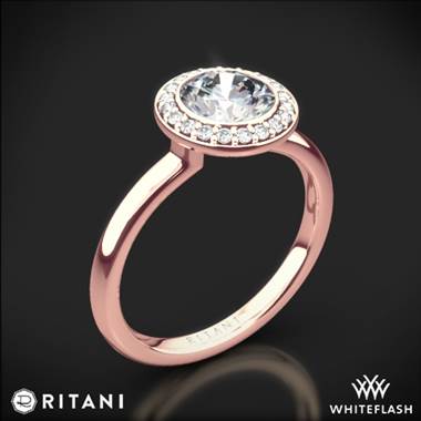 Rose gold bezel set halo diamond solitaire engagement ring setting at Whiteflash