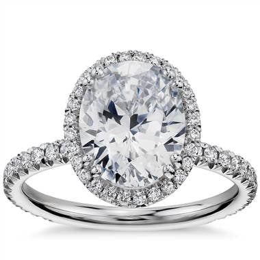 Oval cut heiress halo diamond engagement ring set in platinum at Blue Nile