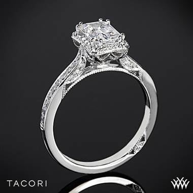 Tacori Dantela crown for emerald diamond engagement ring in 18K white gold at Whiteflash