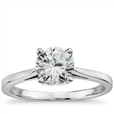 Monique Lhuillier cathedral solitaire engagement ring set in 18K white gold at Blue Nile 