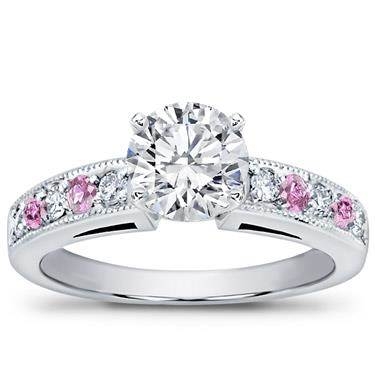 Milgrain and pave pink sapphire engagement setting at Adiamor  