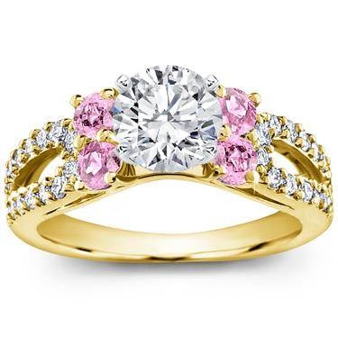 Pink sapphire and pave engagement setting at Adiamor 