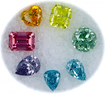 Orange diamond, yellow diamond, green diamond, blue diamond, pink diamond