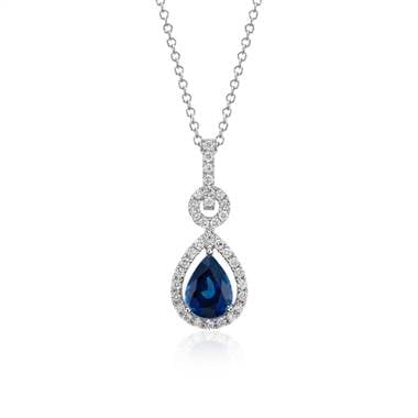 Floating Sapphire and Diamond Pear Pendant in 14k White Gold