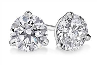 Round three-prong martini diamond stud earrings in 14K white gold at Ritani