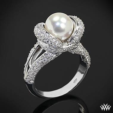 Pearl and diamond right hand ring set in 18K white gold at Whiteflash