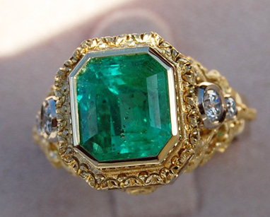 Gold Emerald and Diamond Ring