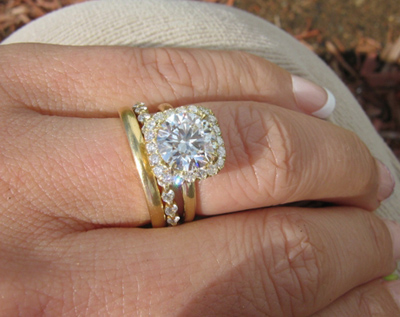 Halo diamond ring with wedding bands