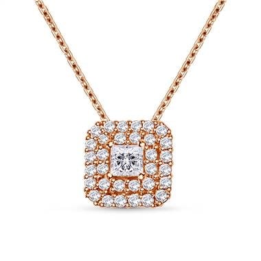 Double halo princess cut diamond pendant in 14K rose gold at B2C Jewels   