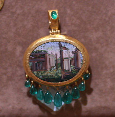 24k gold micro mosaic pendant with emeralds Gurhan Couture 2011