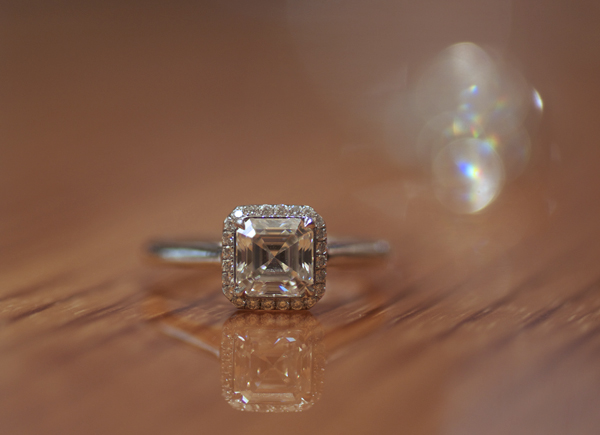 Asscher cut diamond halo ring