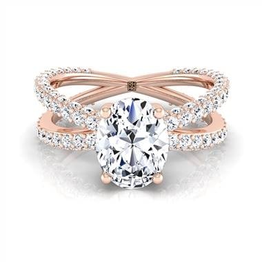 Oval diamond engagement ring with crossover pave shank set in 14K rose gold at RockHer