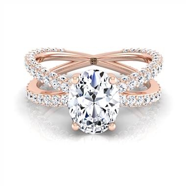 Oval diamond engagement ring with crossover pave shank set in 14K rose gold at RockHer