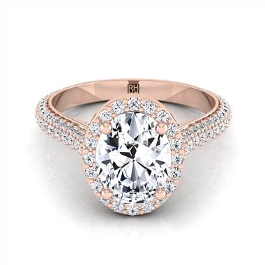 Oval diamond pave engagement ring with triple row shank set in 14K rose gold at RockHer  