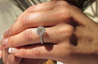 Hand shot of Harry Winston Inspired Engagement Ring