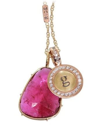 Tourmaline and initial diamond charm necklace by Heather Moore