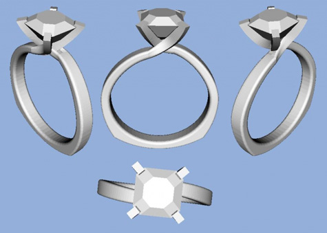 Homemade Asscher Cut Diamond Engagement Ring CAD rendering