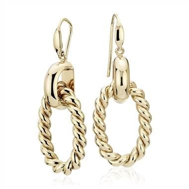 Wear: Large link braided drop earrings set in 14K yellow gold at Blue Nile 