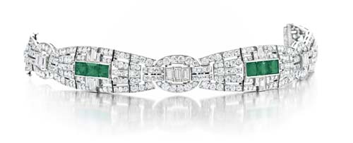 An Art Deco Emerald and Diamond Bracelet, By Cartier Circa 1925 owned by Huguette M. Clark